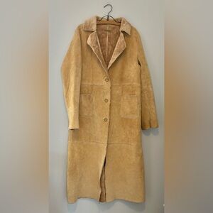 GUESS Genuine Leather Shearling Coat Tan Long Vintage 90s Y2K Size L